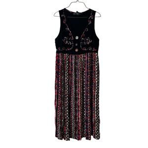 Jamie Brooke black colorful tribal print applique faux button tank midi dress 12